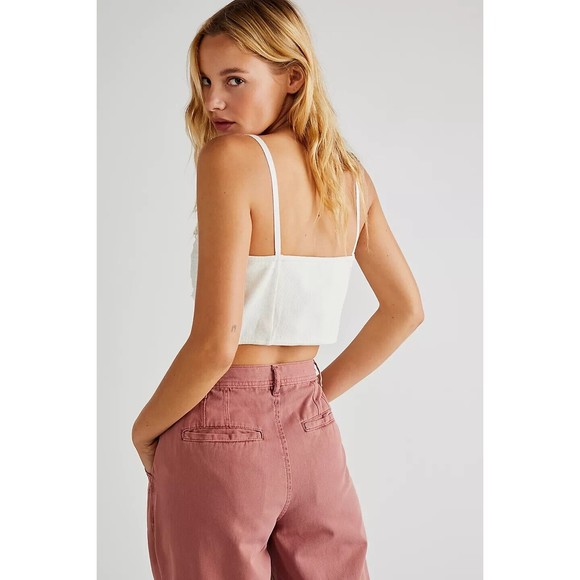 Free People Have My Heart Tank Top White Crop Distressed Ribbed Boxy Lace New - Picture 3 of 11